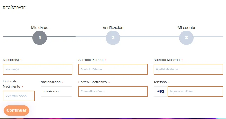 Paso 1 «Mis datos» del formulario de registro, versión archivada de 2025